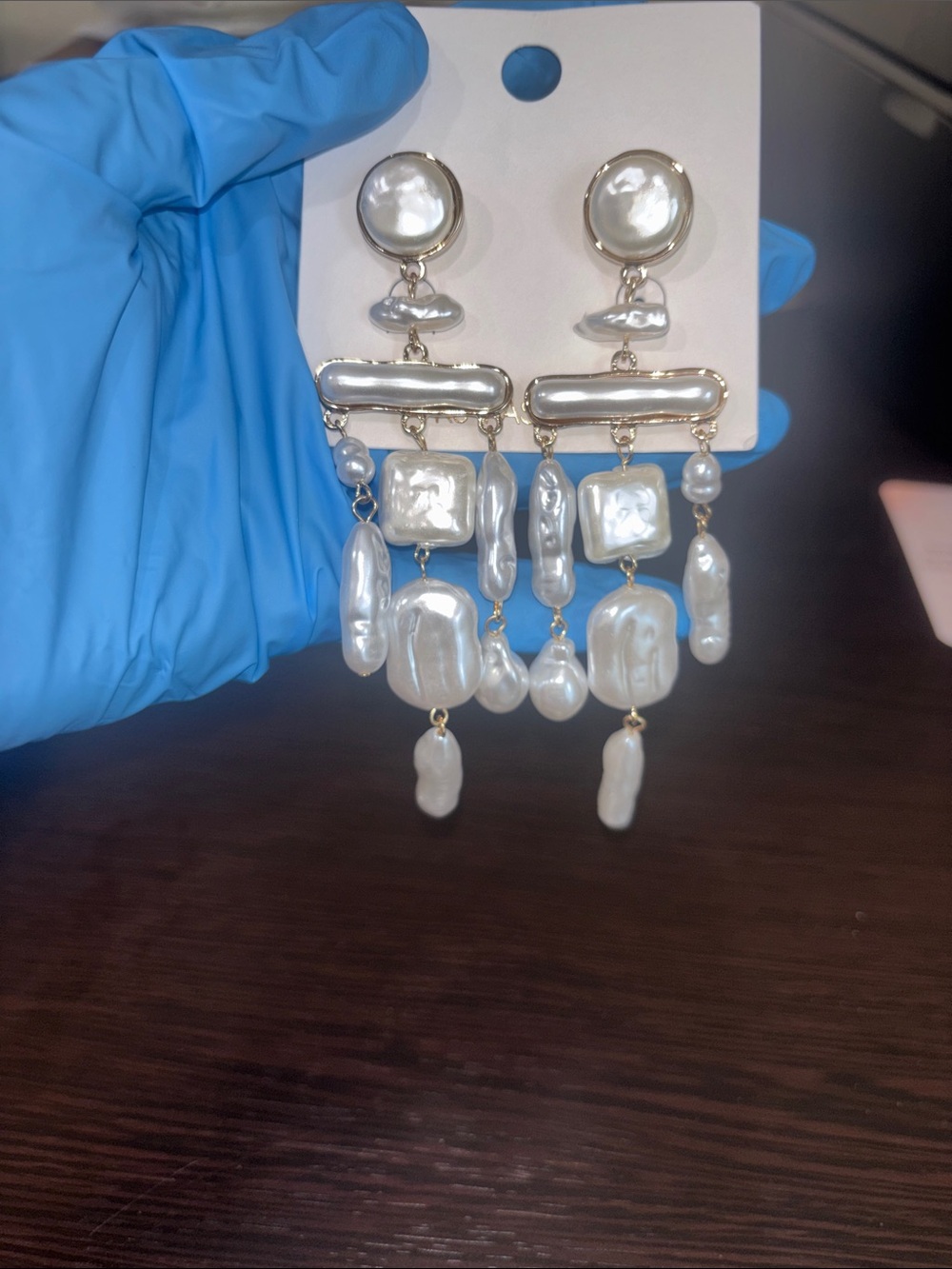Gold-Tone Pearl Chandelier Drop Earrings - White Pearlescent